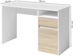 Biurko Billa z szufladą i szafką 120 cm biały / dąb sonoma