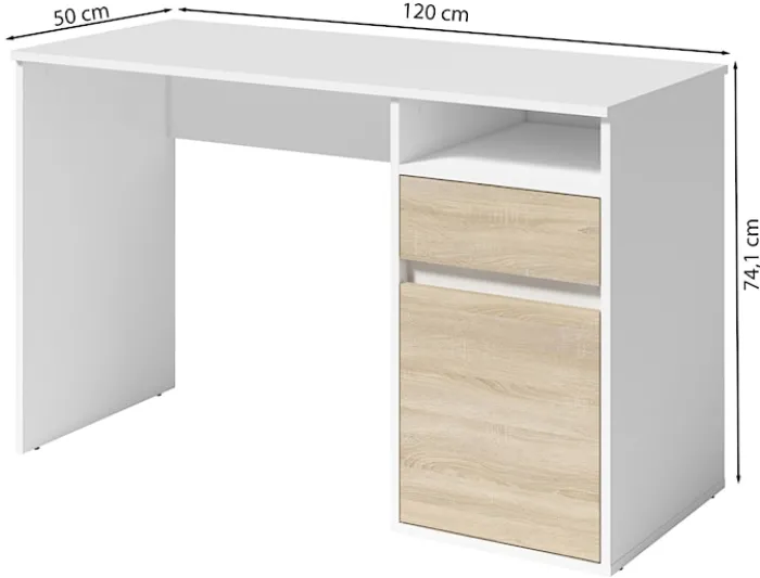 Biurko Billa z szufladą i szafką 120 cm biały / dąb sonoma