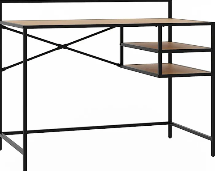 Biurko Koneso 110cm z dwoma półkami dąb/czarny