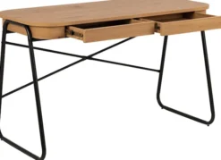 Biurko Lizeno 120x60 cm z dwoma szufladami na czarnej metalowej podstawie naturalny mat