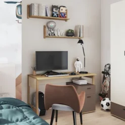 Biurko młodzieżowe Lenny z kontenerkiem dąb artisan, beż, truflowy