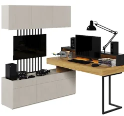 Biurko narożne Teen Flex prawe/lewe z szufladami 110 cm Hikora naturalna / raw steel