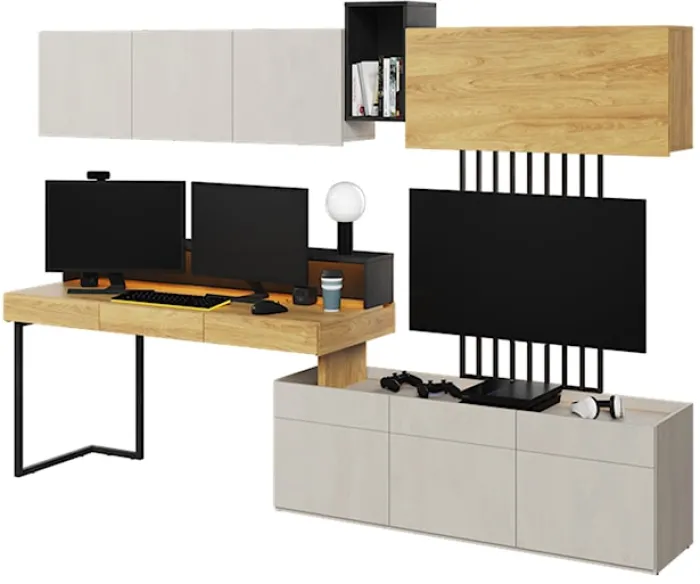Biurko narożne Teen Flex prawe/lewe z szufladami 150 cm Hikora naturalna / raw steel
