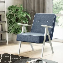 Fotel MidCentury niebiesko jasnoszary łatwoczyszczący