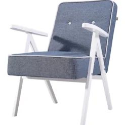 Fotel MidCentury niebiesko jasnoszary łatwoczyszczący
