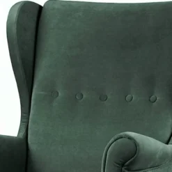 Fotel z podnóżkiem Malmo butelkowa zieleń w tkaninie Easy Clean na bukowych nóżkach