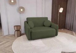 Kanapa rozkładana dwuosobowa Sarreo z pojemnikiem khaki plecionka