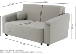 Kanapa rozkładana dwuosobowa Stevio 170 cm z pojemnikiem szarobeżowa szenil hydrofobowy