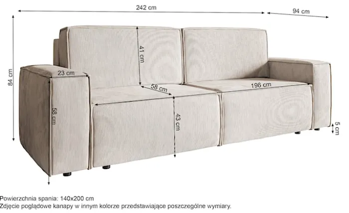 Kanapa rozkładana trzyosobowa Copertino beżowa sztruks