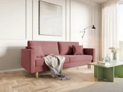 Kanapa rozkładana trzyosobowa Valico różowa velvet hydrofobowy