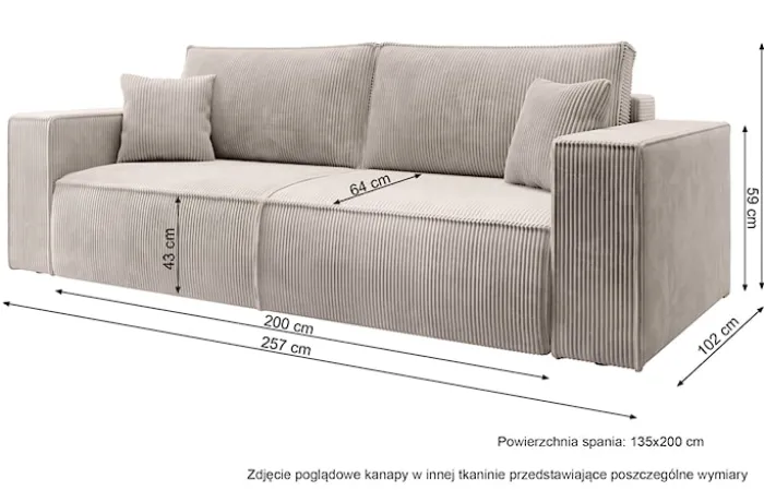 Kanapa rozkładana trzyosobowa Farese z pojemnikiem granatowa sztruks