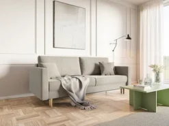 Kanapa rozkładana trzyosobowa Valico beżowa velvet hydrofobowy