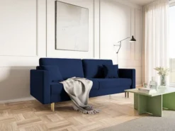 Kanapa rozkładana trzyosobowa Valico granatowa velvet hydrofobowy