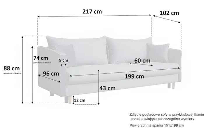 Kanapa rozkładana trzyosobowa Merauke z pojemnikiemjasnobeżowa velvet