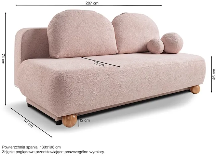 Kanapa rozkładana trzyosobowa Fidavio z pojemnikiem beżowa boucle