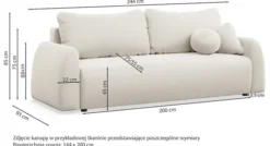 Kanapa rozkładana trzyosobowa Nubelle z pojemnikiem ciemnobeżowa szenil hydrofobowy