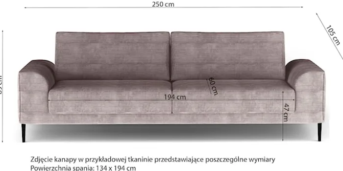 Kanapa rozkładana trzyosobowa Capitol z pojemnikiem niebieskoszara sztruks