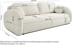 Kanapa rozkładana trzyosobowa Ovally z pojemnikiem ciemnoszara szenil