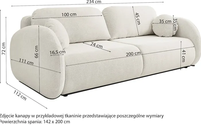 Kanapa rozkładana trzyosobowa Ovally z pojemnikiem miedziana szenil
