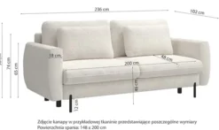 Kanapa rozkładana trzyosobowa Rane z pojemnikiem beżowa szenil hydrofobowy