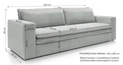 Kanapa rozkładana trzyosobowa Baptello z pojemnikiem ciemnoszara sztruks