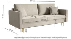Kanapa rozkładana trzyosobowa Valico kremowa boucle nogi czarne