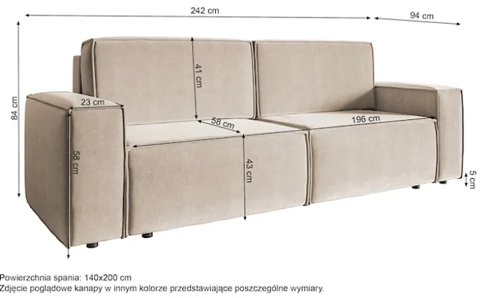 Kanapa rozkładana trzyosobowa Copertino czarna welur hydrofobowy