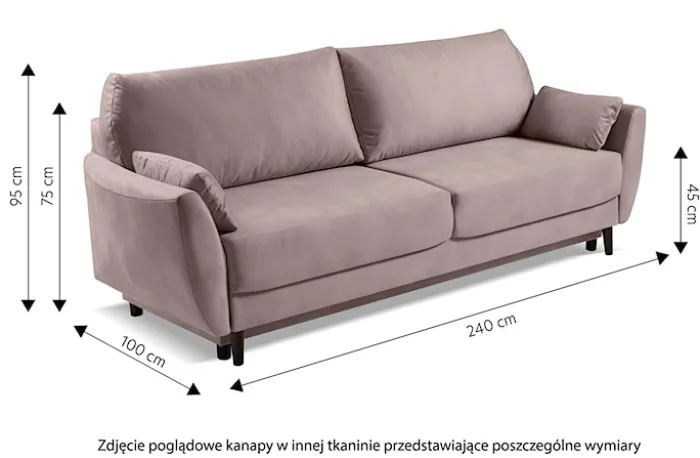 Kanapa rozkładana trzyosobowa Toivola z pojemnikiem beżowa velvet hydrofobowa