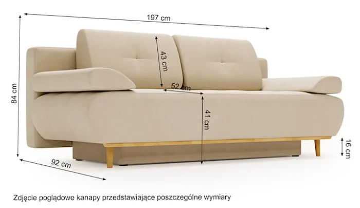 Kanapa rozkładana trzyosobowa Marene z pojemnikiem jasnobeżowa hydrofobowa