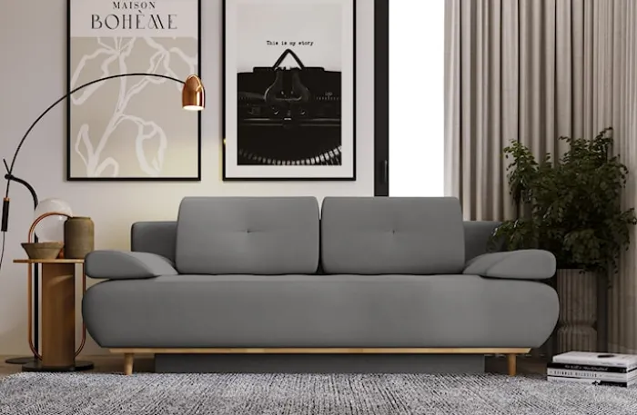 Kanapa rozkładana trzyosobowa Marene z pojemnikiem szara hydrofobowa