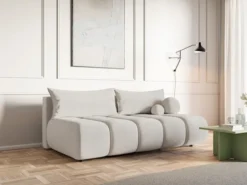 Kanapa trzyosobowa Dandelino Mini z funkcją spania kremowa szenil