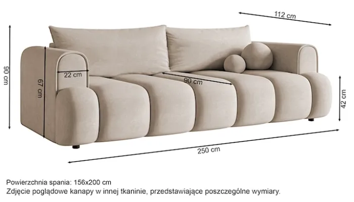 Kanapa trzyosobowa Dandelino z funkcją spania beżowy szenil hydrofobowy