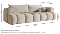 Kanapa trzyosobowa Dandelino z funkcją spania szara welur hydrofobowy