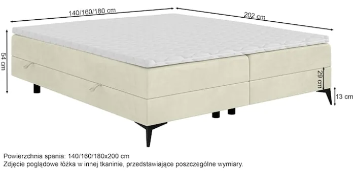 Łóżko kontynentalne Baseo niskie 140x200 cm bez wezgłowia z pojemnikami i topperem beżowe welur hydrofobowy
