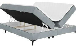 Łóżko kontynentalne Baseo niskie 140x200 cm bez wezgłowia z pojemnikami i topperem jasnoszare welur hydrofobowy
