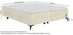 Łóżko kontynentalne Baseo niskie 140x200 cm bez wezgłowia z pojemnikami i topperem jasnoszare welur hydrofobowy