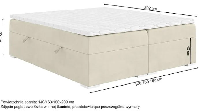 Łóżko kontynentalne Baseo wysokie 140x200 cm bez wezgłowia z pojemnikami i topperem grafitowe welur hydrofobowy