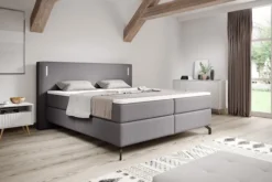 Łóżko kontynentalne Lanko 140x200 cm z topperem i oświetleniem szary welur