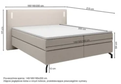 Łóżko kontynentalne Lanko 140x200 cm z topperem i oświetleniem szary welur