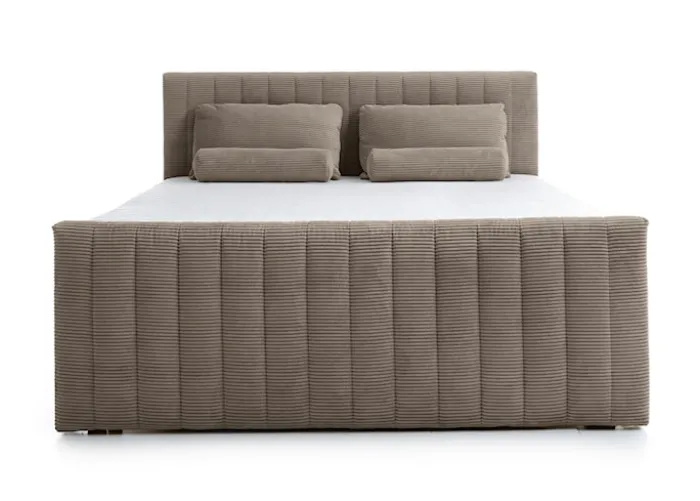 Łóżko kontynentalne Lullabino 180x200 cm z pojemnikami i topperem szarobeżowe sztruks