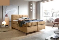 Łóżko kontynentalne 160x200 cm Beriano z pojemnikami i materacem beżowe welur