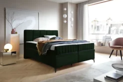 Łóżko kontynentalne 160x200 cm Beriano z pojemnikami i materacem butelkowa zieleń welur