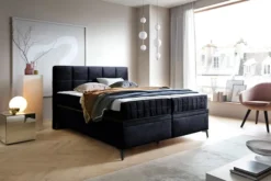 Łóżko kontynentalne 160x200 cm Beriano z pojemnikami i materacem granatowe welur