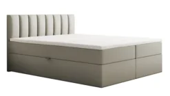 Łóżko kontynentalne 140x200 cm Carbini z pojemnikamii materacem bonellowym szarobeżowe welur hydrofobowy
