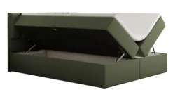 Łóżko kontynentalne 140x200 cm Carbini z pojemnikamii materacem bonellowym oliwkowe welur hydrofobowy