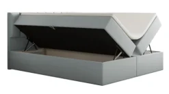 Łóżko kontynentalne 180x200 cm Carbini z pojemnikamii materacem kieszeniowym jasnoszare welur hydrofobowy
