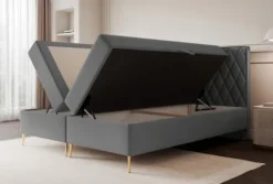 Łóżko kontynentalne 140x200 cm Caresso z materacem bonellowym i topperem niebieskoszare welur hydrofobowy