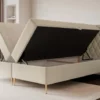 Łóżko kontynentalne 140x200 cm Caresso z materacem bonellowym i topperem jasnobeżowe welur hydrofobowy