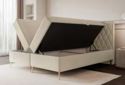 Łóżko kontynentalne 140x200 cm Caresso z materacem bonellowym i topperem jasnobeżowe welur hydrofobowy