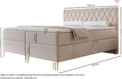 Łóżko kontynentalne 140x200 cm Caresso z materacem bonellowym i topperem kremowe szenil hydrofobowy